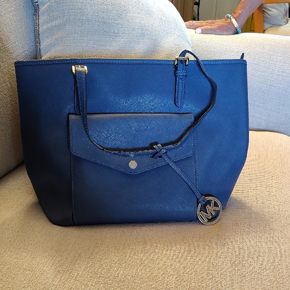 Michael Kors Blue Leather Totes with Modern Silhouettes. Some Damage To Handle